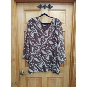 CATHERINES ADDED DIMENSIONS 5X Womens Tunic Top Brown Sheer Sequin 34/36W